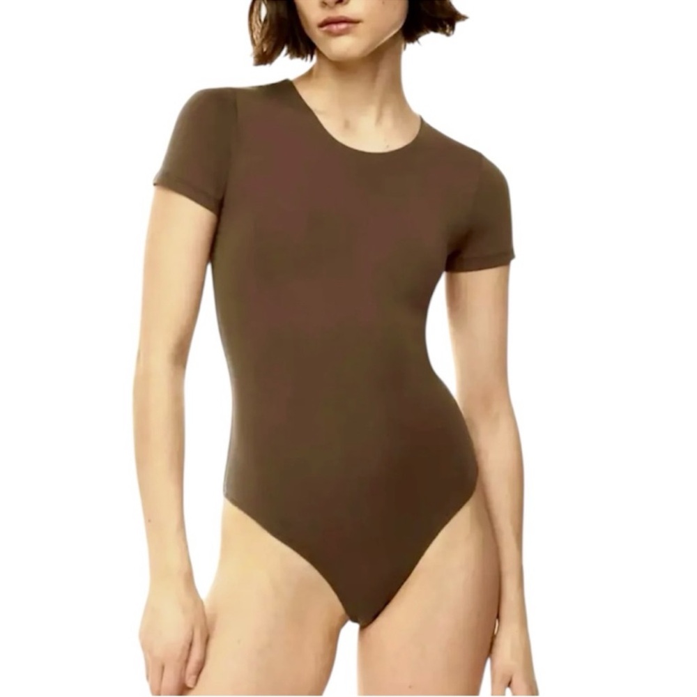 Babaton Brown Short Sleeve Contour Brown Bodysuit